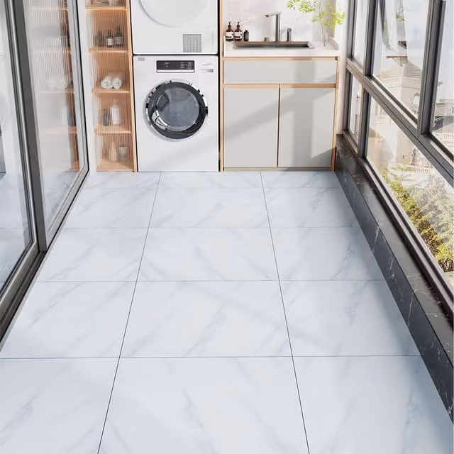 Livingandhome 8-Piece Self-Adhesive PVC Flooring with Blue, Grey and White Marbled Stone Look, W/D/H: 80 x 80 cm