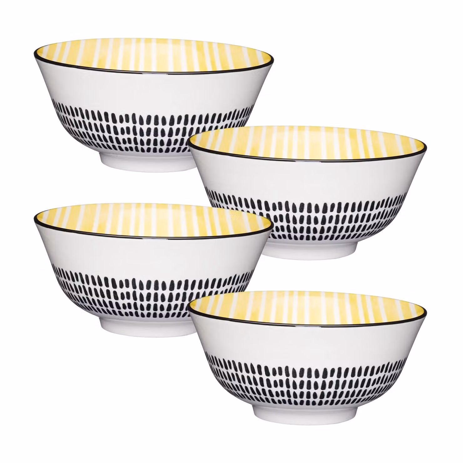 KitchenCraft Set of 4 Yellow and Black Striped Moroccan Style Ceramic Bowls