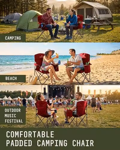 Voyager 2 Pack Folding Camping Chairs with Cooler Bag in Black and Red – 6