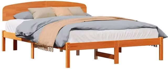 Berkfield Home Sturdy Solid Wood Pine Bed Frame with Headboard in Wax Brown, W/D/H: 160 x 200 cm