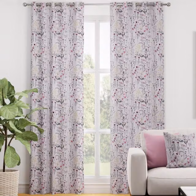 Terrys Wildflowers Made to Measure Blackout Cotton Curtain Panel in Pink Floral Design with Eyelets