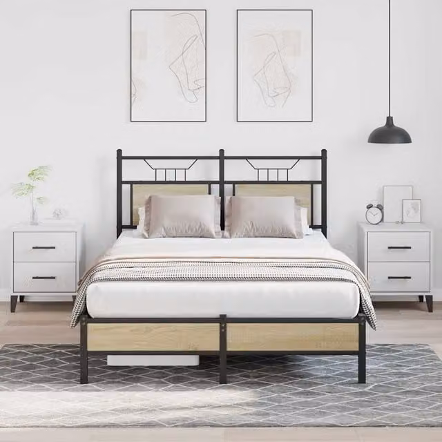 Berkfield Home Sonoma Oak Small Double Bed Frame in Brown, W/D/H: 120 x 190 cm – 1