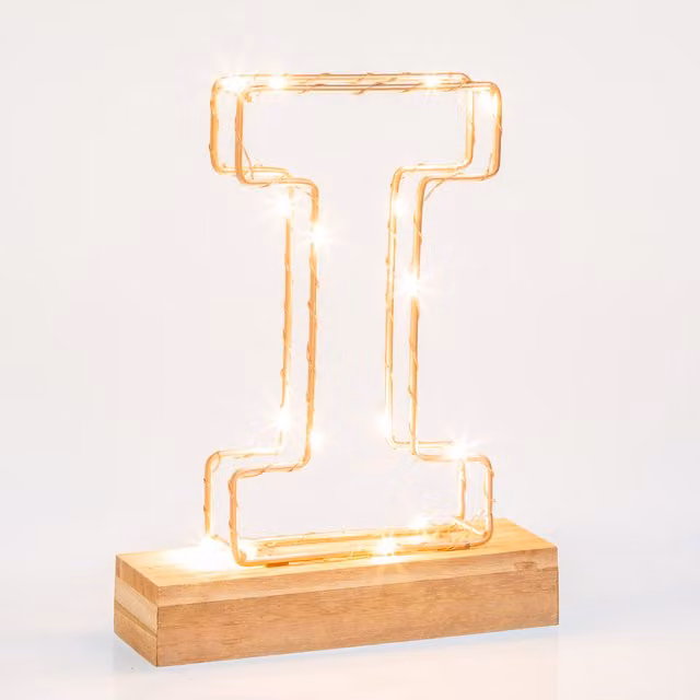 Echo Three Light Up Letter I LED Alphabet Wire Frame Letter Light in Rose Gold
