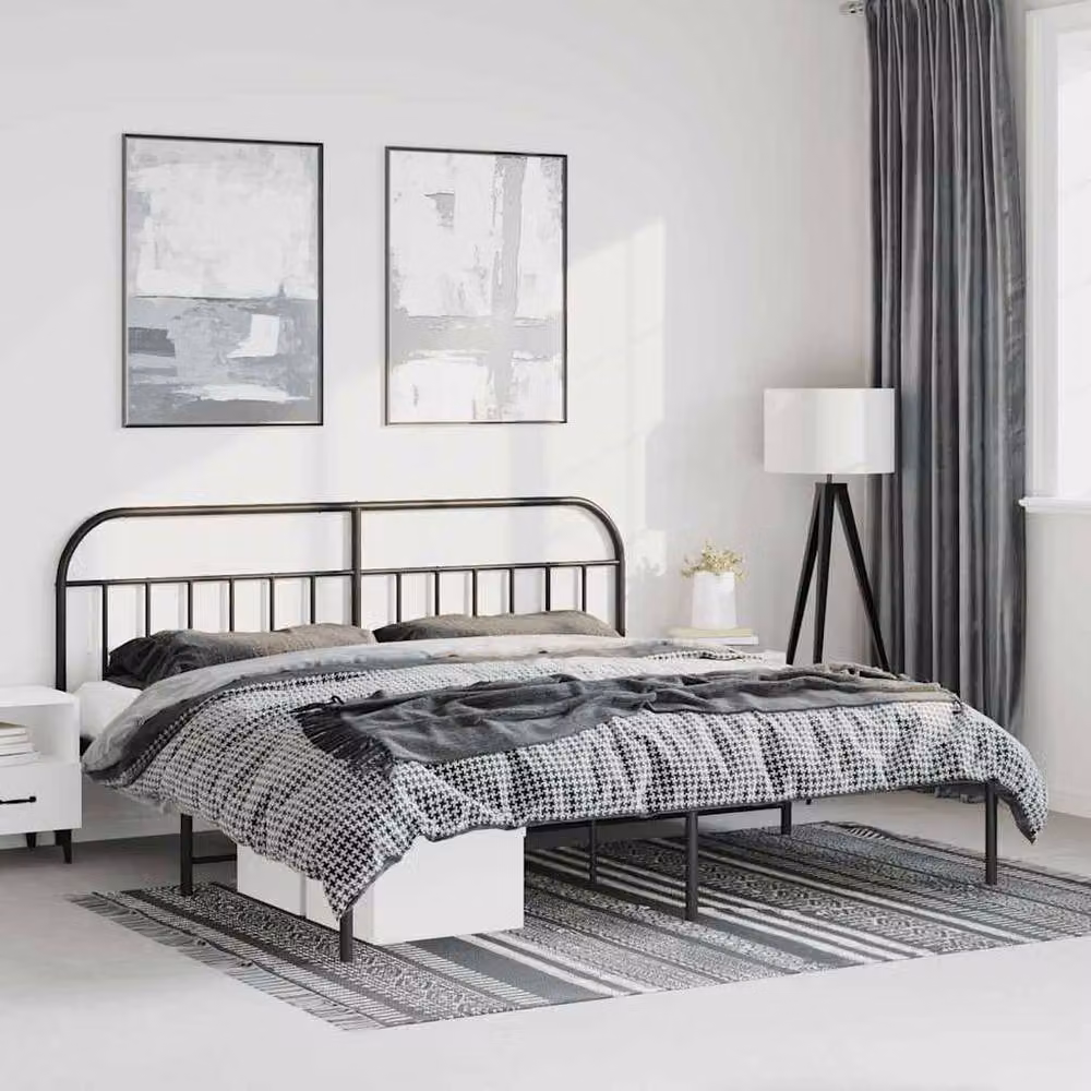 Berkfield Home Metal Bed Frame with Headboard in Black W: 183 cm, L: 213 cm – 2