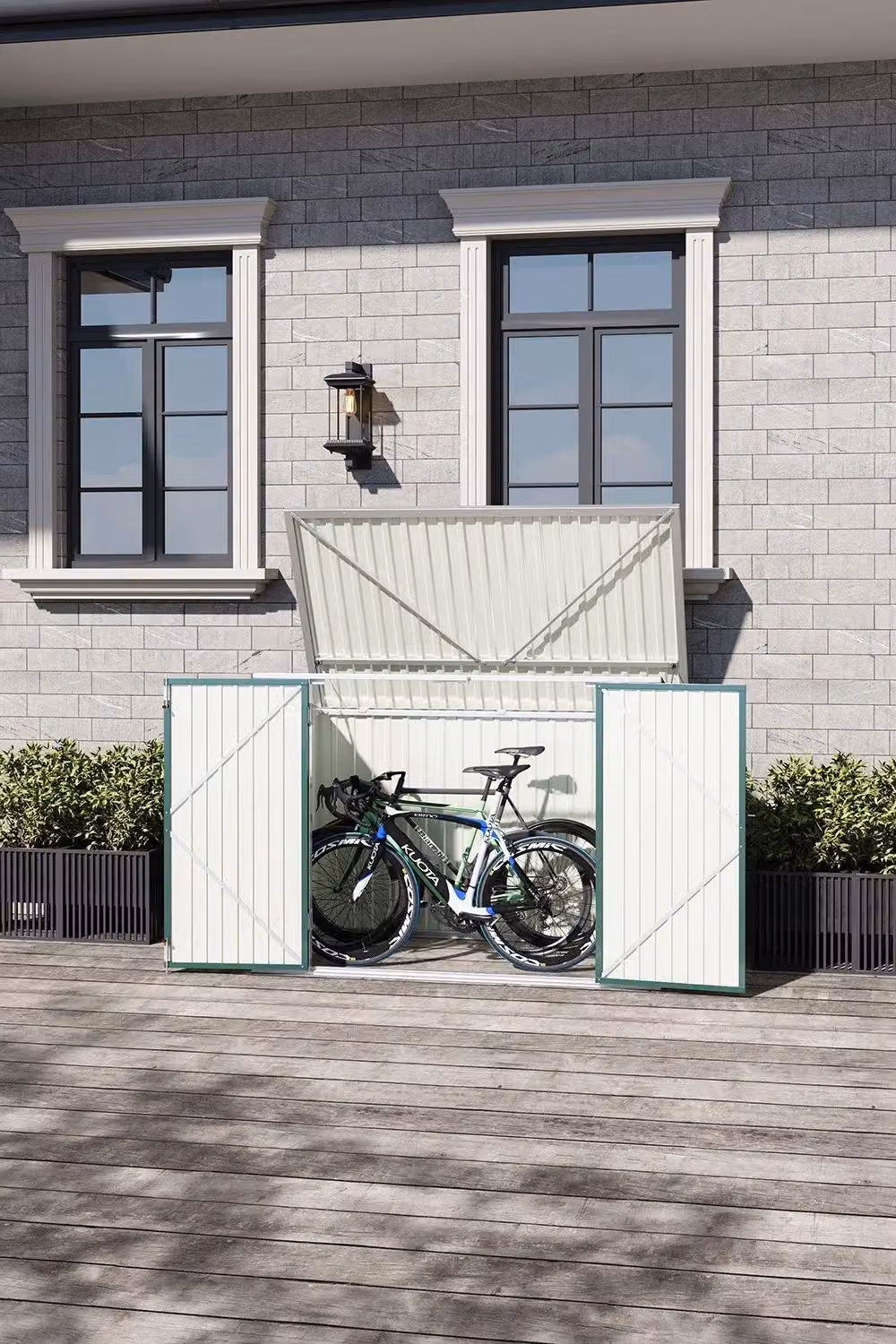 Garden Sanctuary Green Steel Outdoor Bin Store and Storage Shed, W/D/H: 130.0 x 105.0 x 176.0 cm – 2