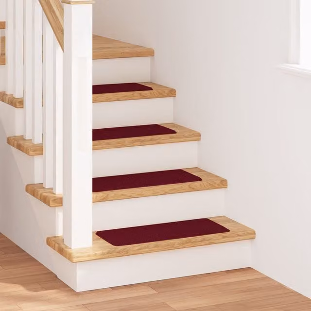 Berkfield Home Stair Mats with Non-Slip Latex Backing in Bordeaux, W: 60 cm, D: 25 cm – 1
