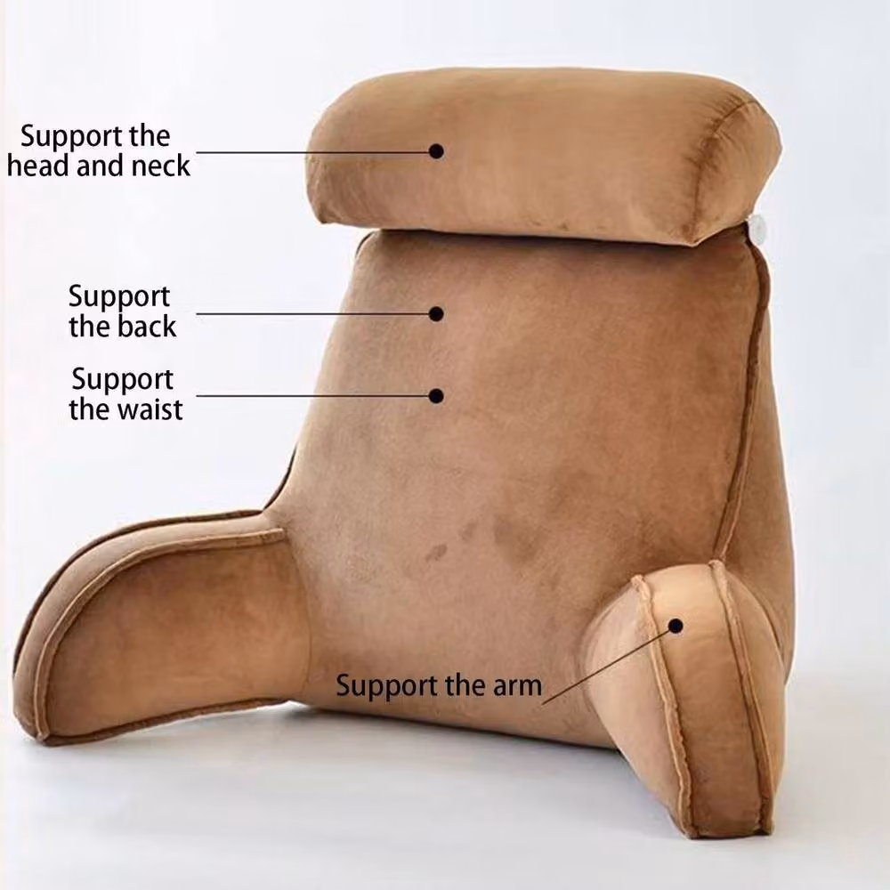 VOGREX Brown Memory Foam Reading Pillow with Contoured Lumbar and Arm Support – 3