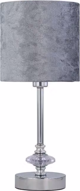 First Choice Lighting Chrome Jewelled Table Lamp with Grey Fabric Shade in Silver