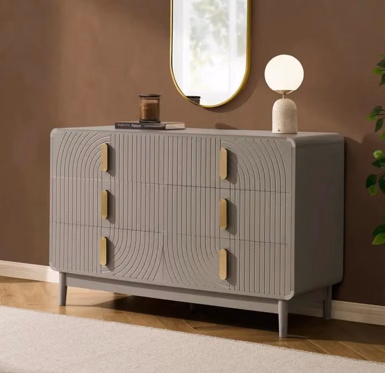 Marnie 6 Drawer Chest in Taupe Grey and Beige Retro Style MDF Furniture