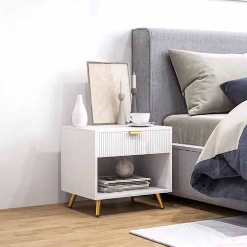 HOMCOM White Bedside Table with Drawer and Open Compartment – 2