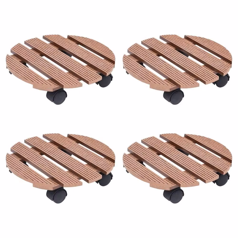 Berkfield Home Plant Trolleys, 4 Piece Set, Brown, W/D/H: 30 x 30 x 7.5 cm – 2