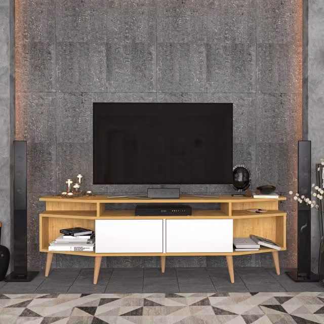 Decorotika Denis Modern TV Unit for TVs up to 81 inch in Sapphire Oak and White