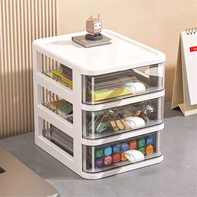 EONLION 3 Tier Storage Container Organiser Drawers in White and Transparent, W: 50 cm, D: 50 cm, H: 50 cm – 1