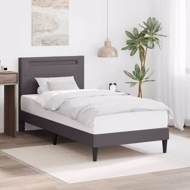 Berkfield Home Grey Faux Leather Bed Frame with LED Strip Lights and USB Charging Port, W/D/H: 90 x 190 cm – 1