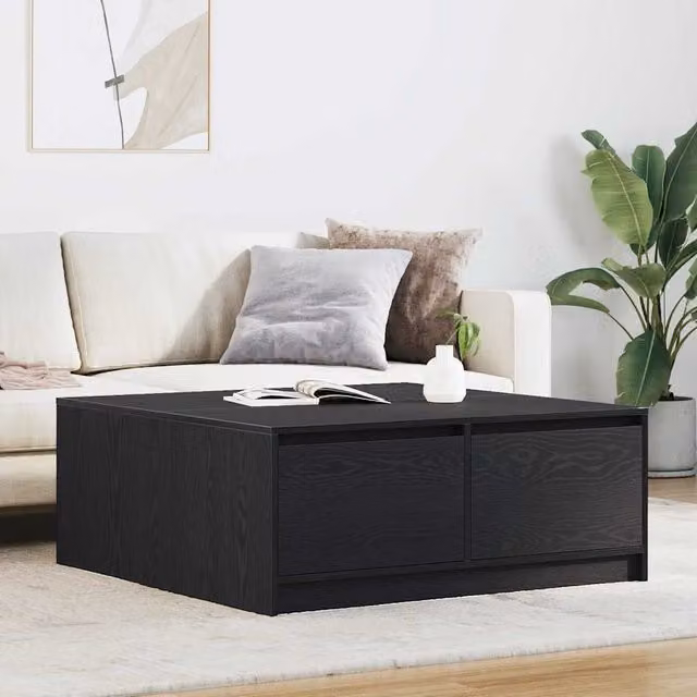 Berkfield Home Modern Square Coffee Table with Drawers in Black Oak, W/D/H: 100 x 100 x 40 cm – 1