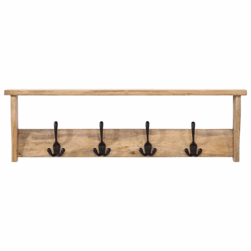 Berkfield Home Wall-mounted Mango Wood Coat Rack with 4 Hooks in Brown and Multicolour – 2