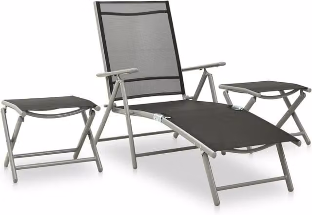 Berkfield Home 3 Piece Garden Lounge Set with Black Textilene and Silver Powder Coated Aluminium Frame