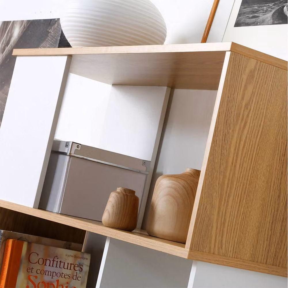 CALICOSY Modern White and Oak Bookcase, W: 80 cm, H: 173.5 cm, D: 29.5 cm – 3