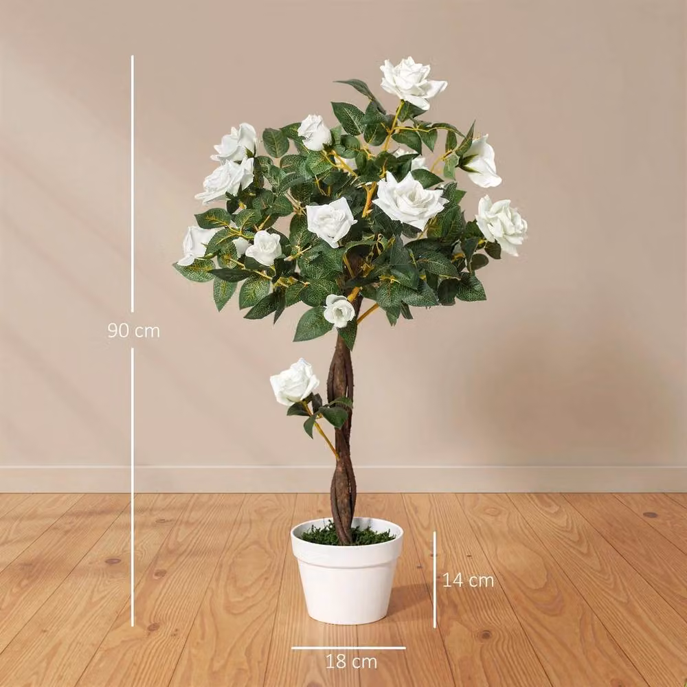 NESTLUNE Artificial White and Green Rose Tree Tabletop Floral Decoration, H 100 cm x W 15 cm x D 15 cm – 2