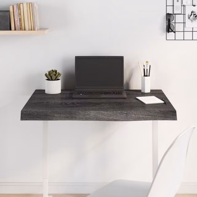 Berkfield Home Treated Solid Wood Oak Countertop, Dark Grey, W: 80 cm, D: 60 cm – 1