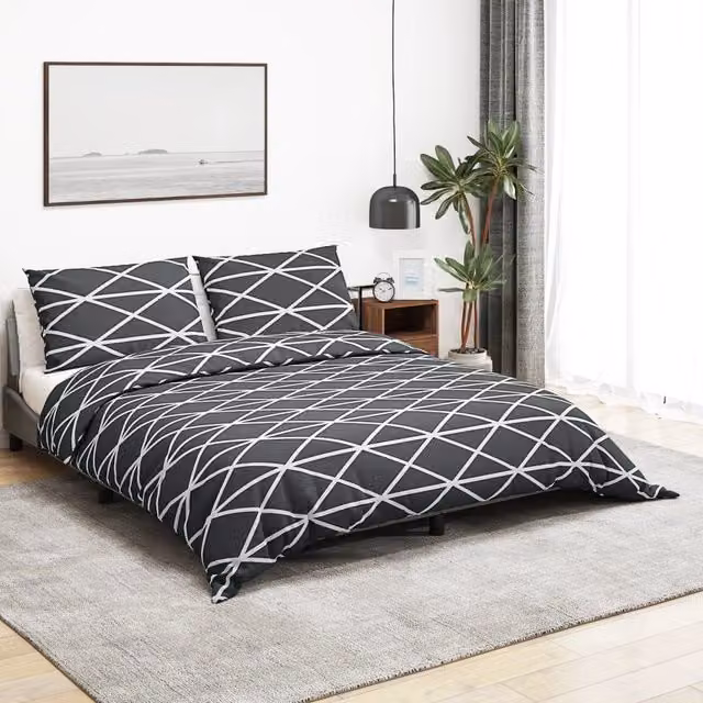 Berkfield Home Grey Cotton Duvet Cover and Pillowcase Set W: 225 cm, H: 220 cm