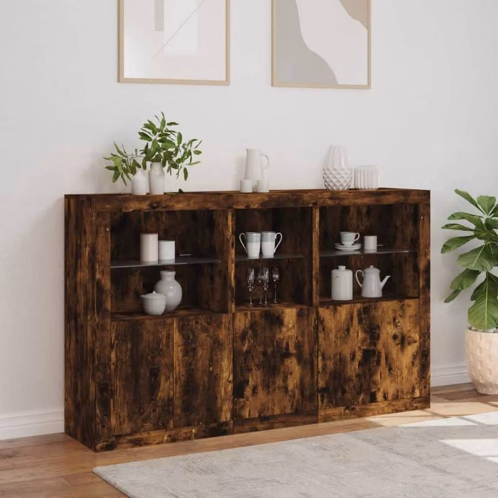 Berkfield Home Smoked Oak Sideboard with Integrated LED Lights in Brown, W/D/H: 162 x 37 x 100 cm – 4