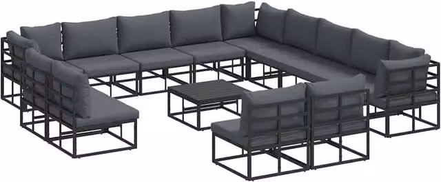 Berkfield Home 14 Piece Modern Garden Sofa Set in Black Powder Coated Aluminium with Upholstered Cushions W/D/H: 70 x 70 x 32 cm