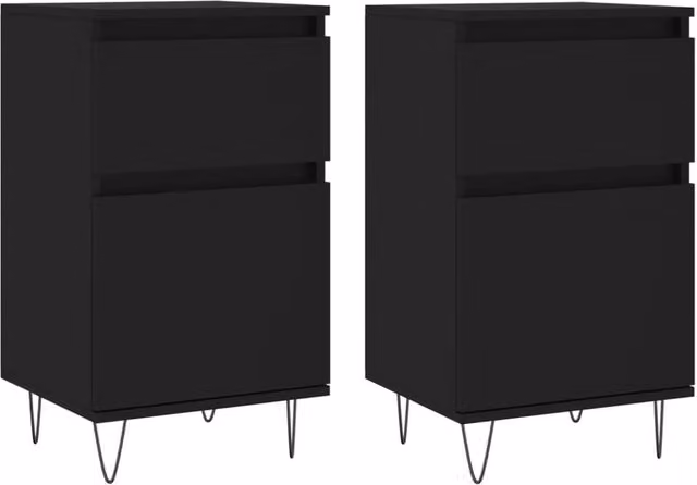 Berkfield Home Set of 2 Black Classic Sideboards in Engineered Wood, W/D/H: 40 x 35 x 70 cm