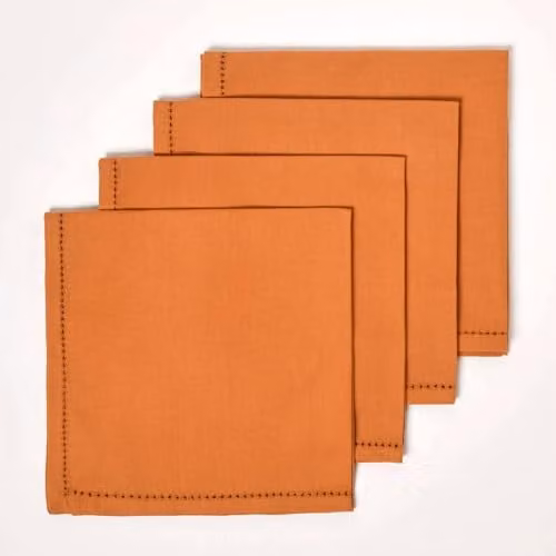 Homescapes Plain Orange Cotton Cloth Napkins, Set of 4, W/D/H: 45 x 45 x 45 cm