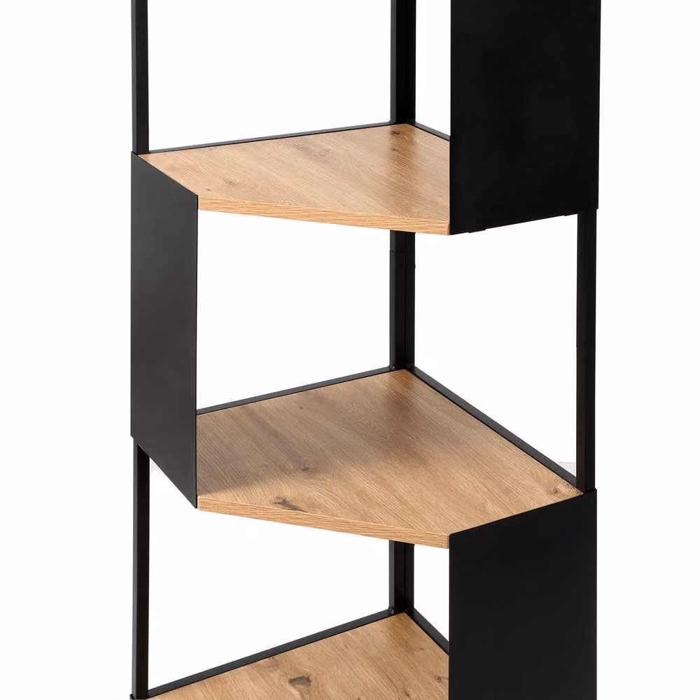 CALICOSY 5-Tier Industrial Corner Shelf with Black Metal Sides in Light Brown, H: 172 cm, W: 40 cm, D: 40 cm – 6