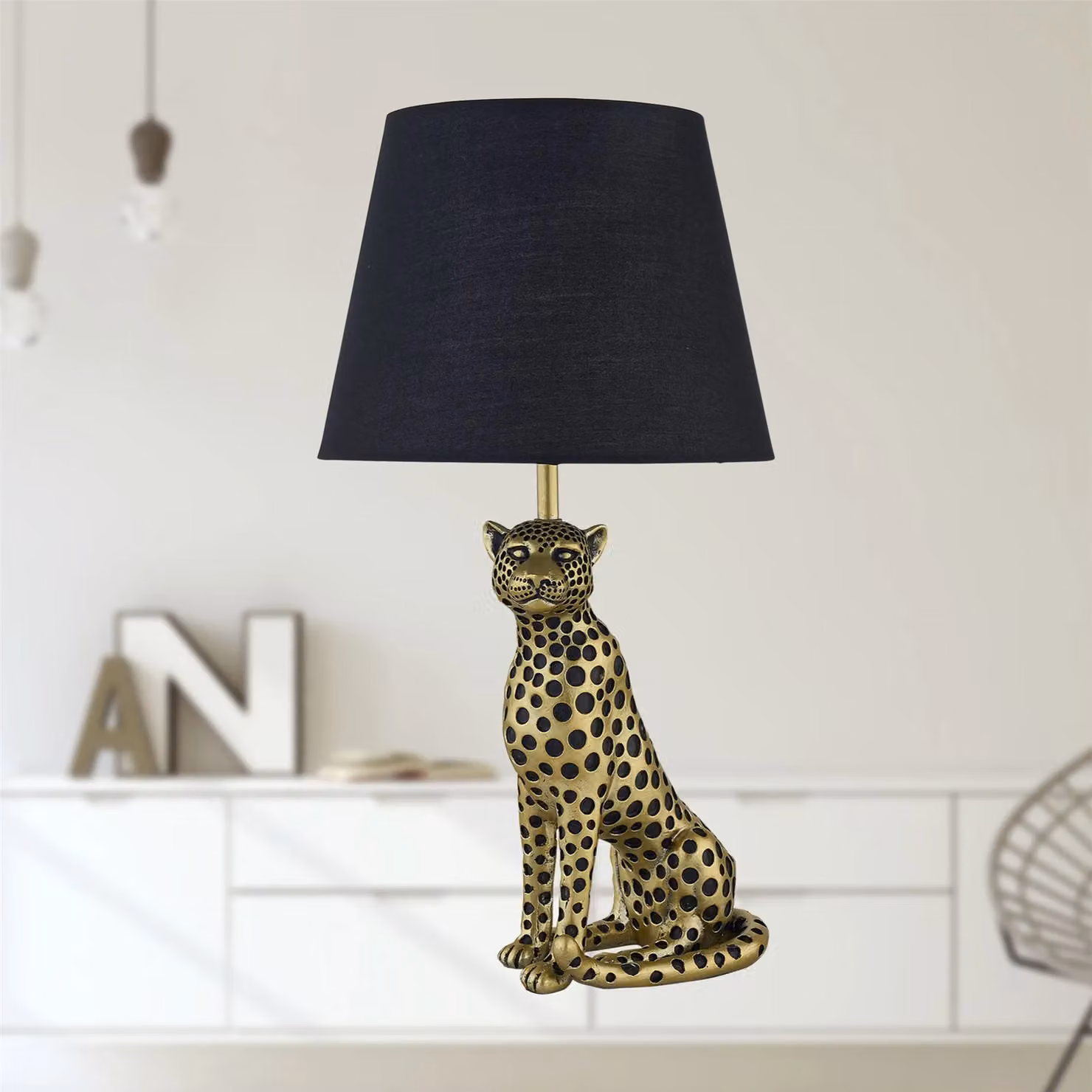 First Choice Lighting Bella Gold Cheetah Table Lamp with Black Fabric Shade – 5