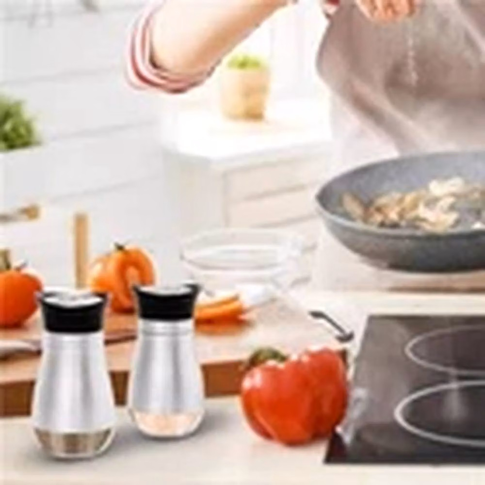 Havendro Refillable Stainless Steel and Glass Salt and Pepper Shaker Set in Silver – 3