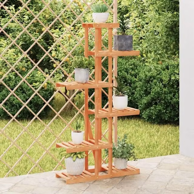 Berkfield Home Brown Solid Wood Fir Flower Stand, W/D/H: 75 x 25 x 140.5 cm