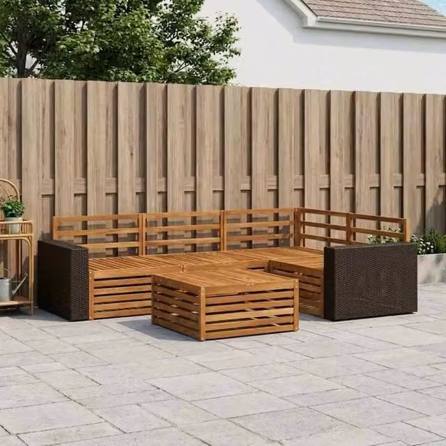 Berkfield Home 5-Piece Outdoor Sofa Set in Brown, Made from Treated Acacia Wood, W/D/H: 79 x 79 x 37 cm – 1