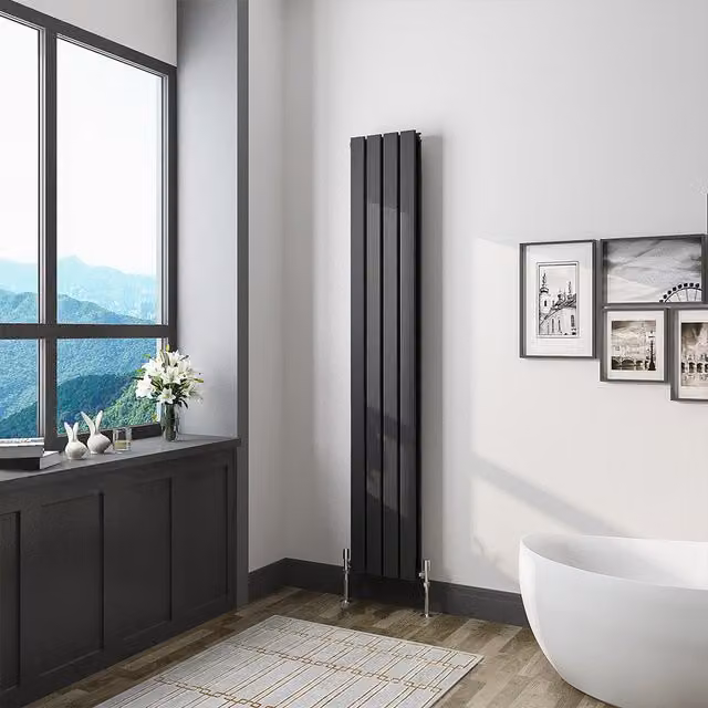 AicaBathroom Vertical Flat Panel Steel Radiator in Black, H 160 cm x W 27.2 cm x D 27.2 cm
