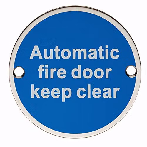 Loops 2 Pack Automatic Fire Door Keep Clear Plaque, Brushed Satin Stainless Steel, Diameter: 7.6 cm – 2