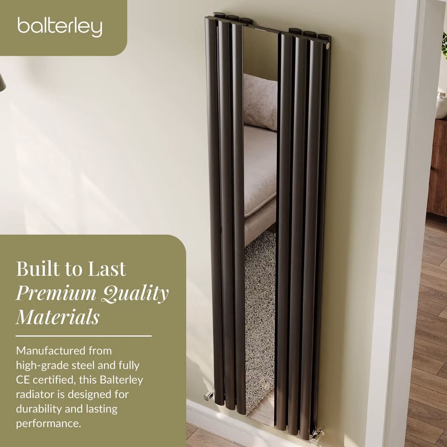 Balterley Embrace Vertical 1 Panel Radiator and Mirror, Anthracite Grey, H 180 cm x W 49.9 cm – 4