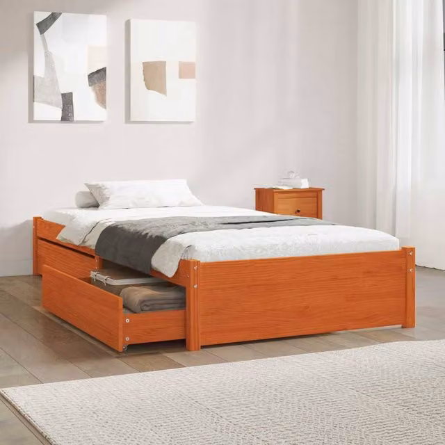 Berkfield Home 3-Piece Wax Brown Pine Wood Bed Frame with Storage Drawers, 90 x 200 cm – 1