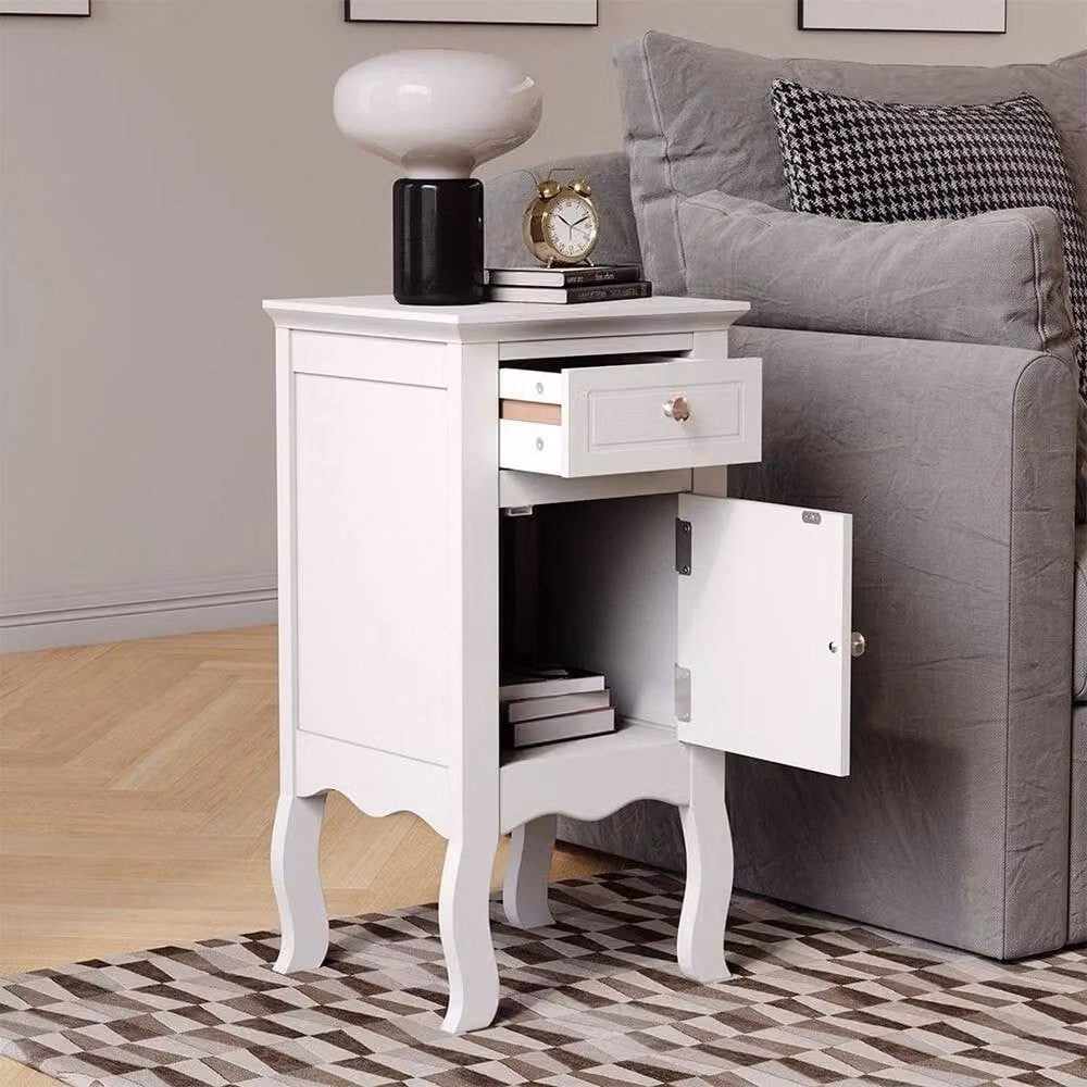 KORVIXA Tall Bedside Table Drawer Cabinet in White – 4