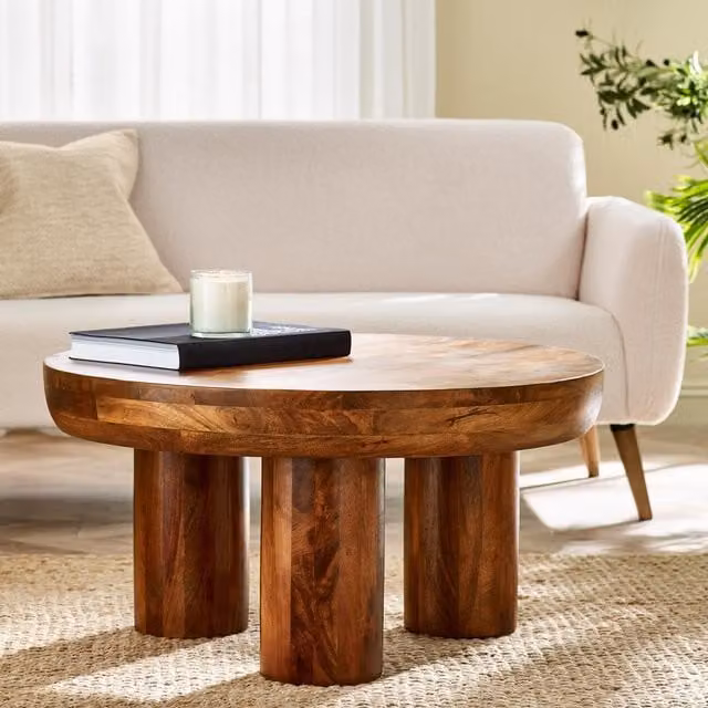 FurnitureboxUK Amy Round Solid Mango Wood Coffee Table in Brown