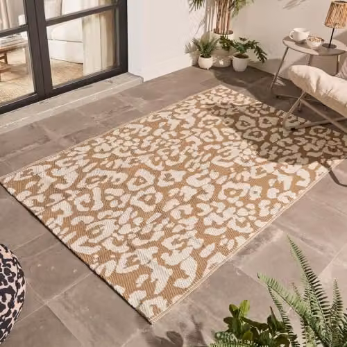 OHS Waterproof Leopard Print Outdoor Rug, Reversible Non-Slip Garden Mat in Beige, W: 160 cm, D: 230 cm – 2