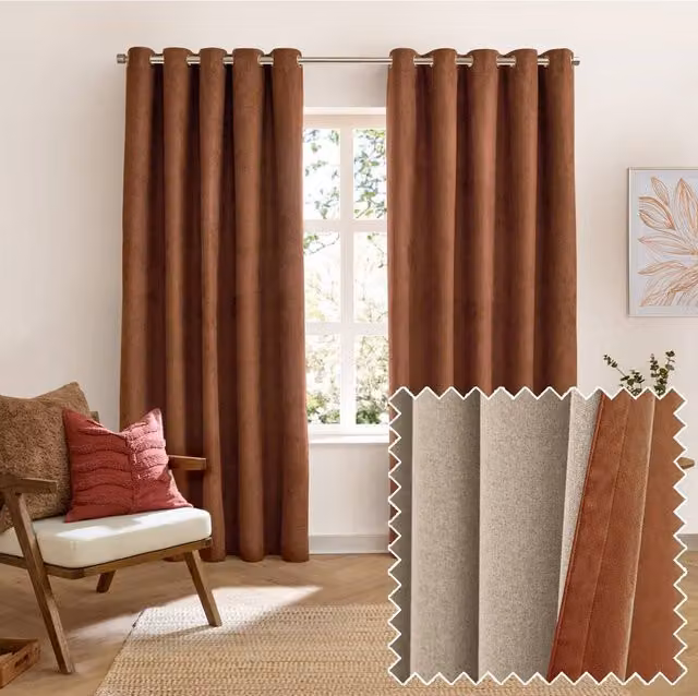 Furn Verso Reversible Blackout Eyelet Curtains in Orange, Width: 229 cm, Drop: 229 cm – 2