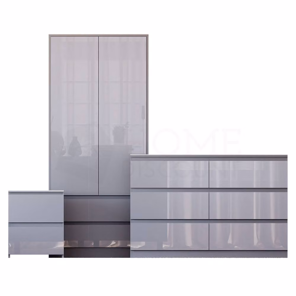 Vida Designs Glinton 3 Piece Grey Bedroom Set Including Wardrobe, 6 Drawer Chest and 2 Bedside Tables – 2