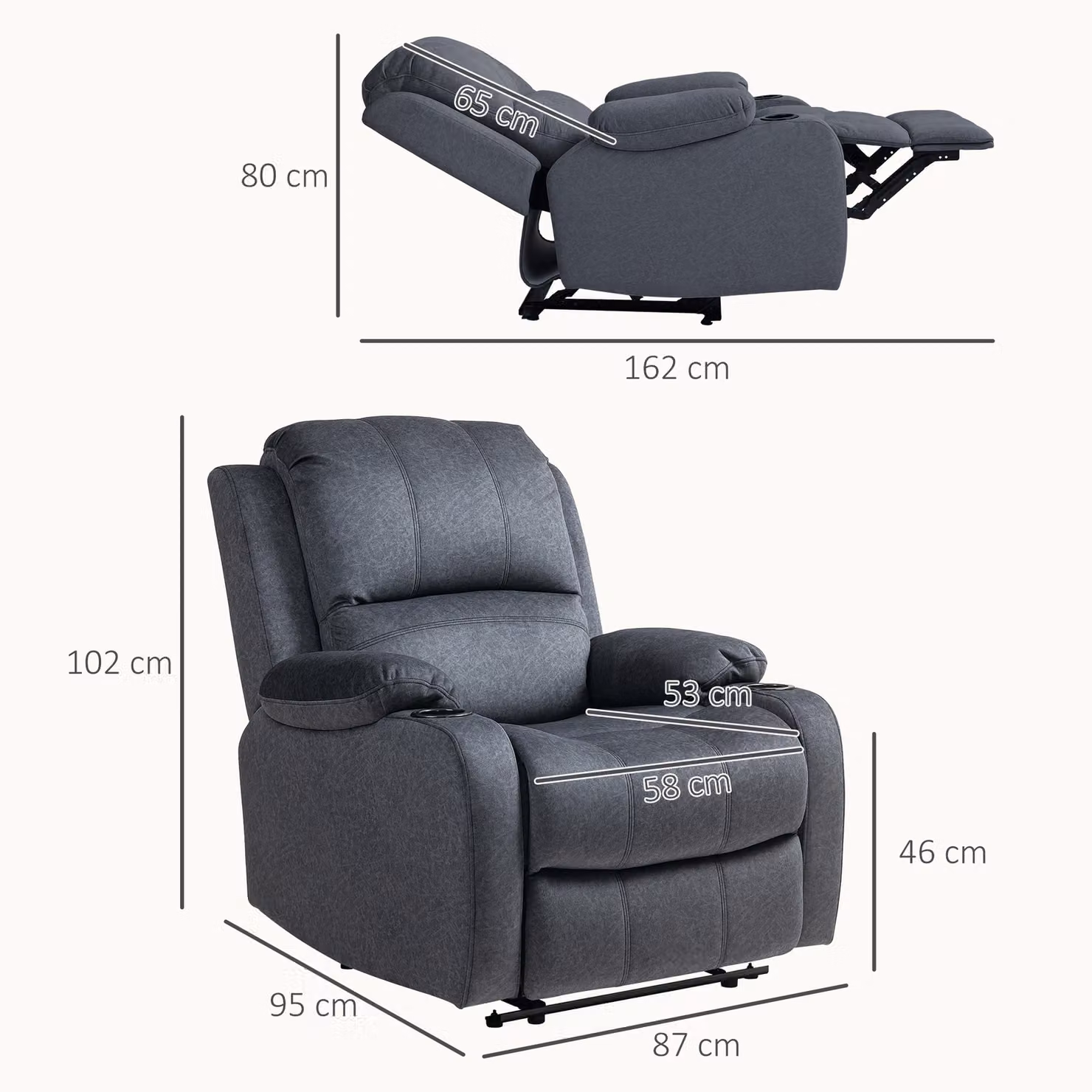 HOMCOM Black Microfibre Manual Reclining Armchair with Footrest and Cat Scratch Resistant Material – 3