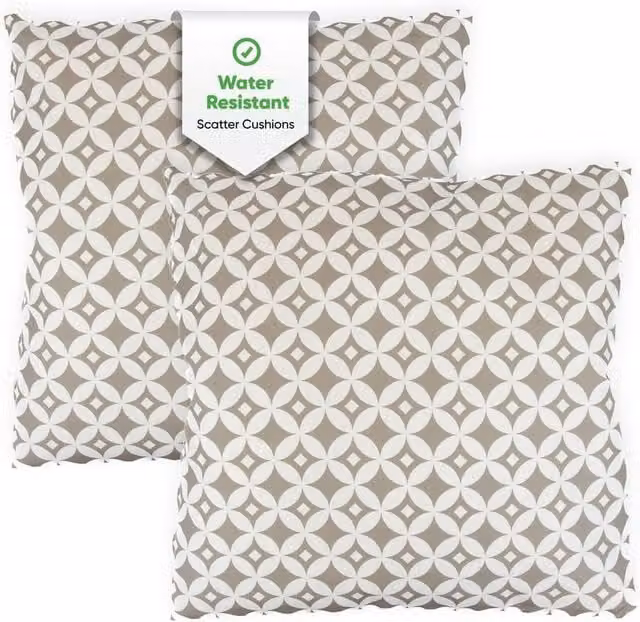 Gardenwize Pack of 2 Beige Diamond Printed Square Outdoor Scatter Cushions