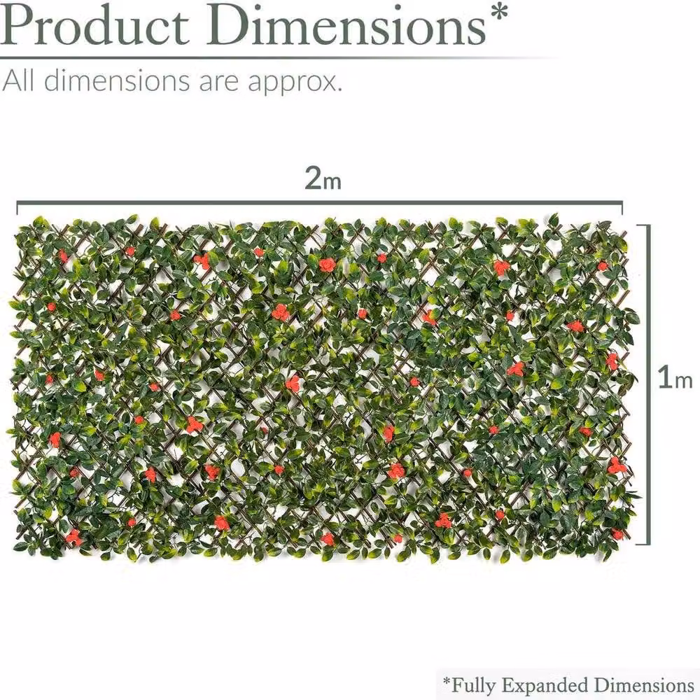 NESTLUNE Red and Green Artificial Floral Trellis with Wood Accents, W 100 cm x H 100 cm – 2