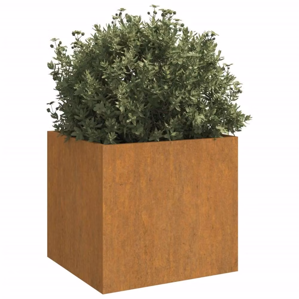 Berkfield Home Brown Corten Steel Ornamental Garden Planter Tub W: 42 cm, D: 40 cm, H: 39 cm – 3