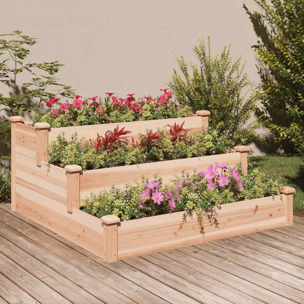 Berkfield Home Garden Wooden Raised Bed in Beige, W/D/H: 120 x 120 x 56 cm – 2