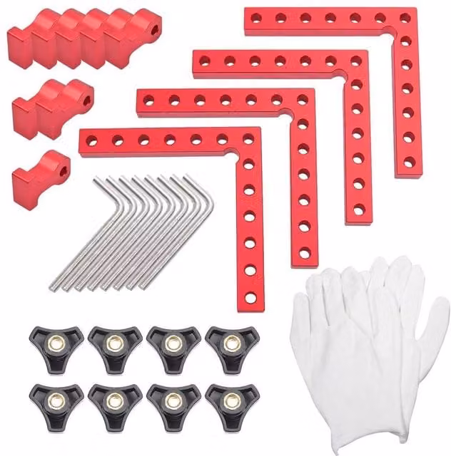 Nordara 4-Pack Red Aluminum Alloy 90 Degree Square Woodworking Corner Clamps – 1