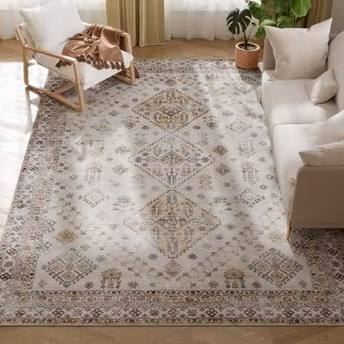HOMCOM Vintage Floral Area Rug, Beige, W: 290 cm, D: 200 cm – 1